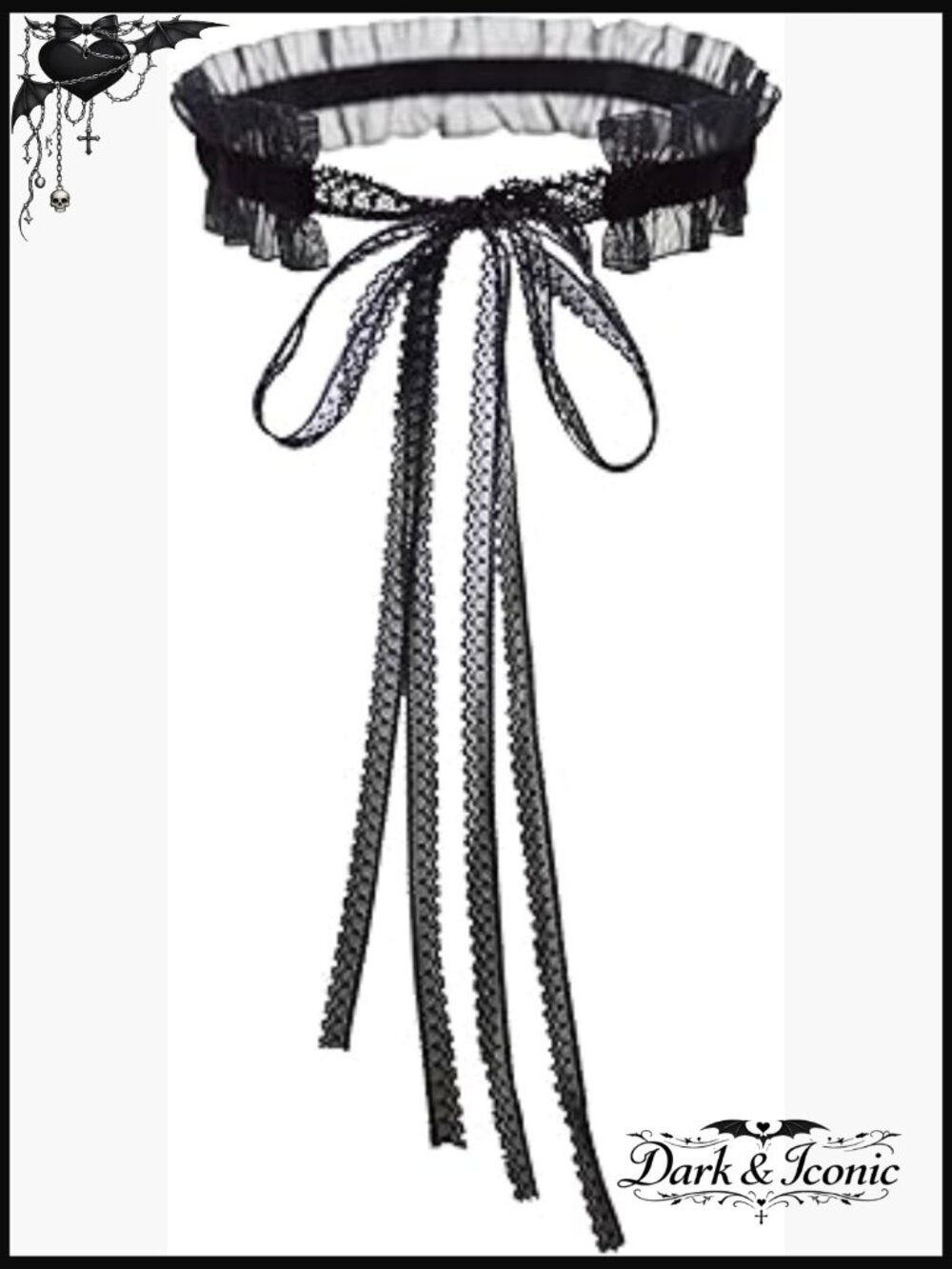 Choker Necklace Lace Velvet Gothic 48in Long Adjustable Bow Tie